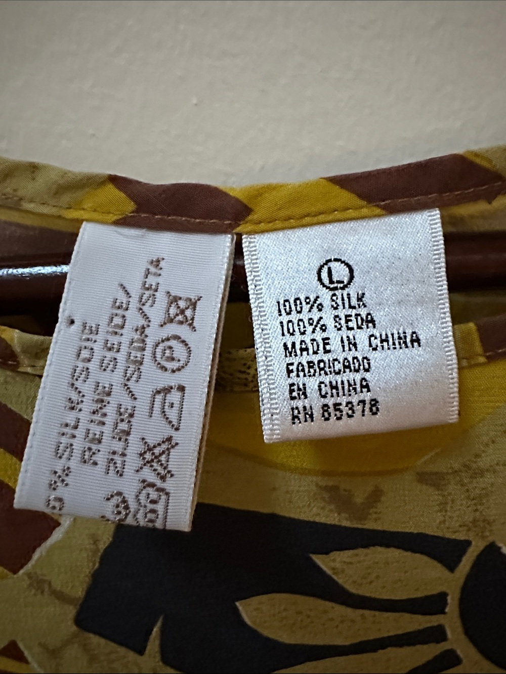 Silk Abstract Geo-Print Crop Top in Mustard - Picture 2 of 4